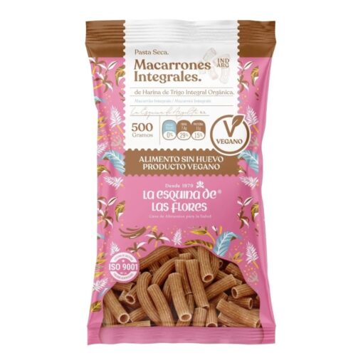 Macarrones de trigo integral vegano/orgánicos x500grs